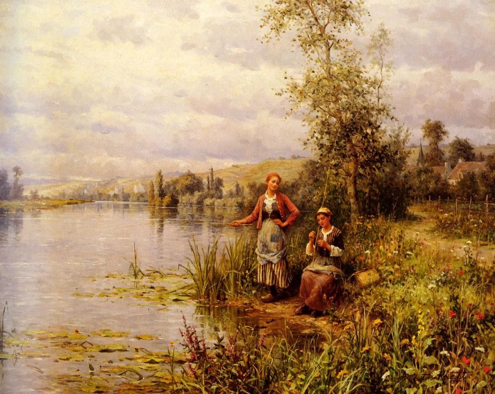 Louis Aston Knight Country Women Fishing on a Summer Afternoon